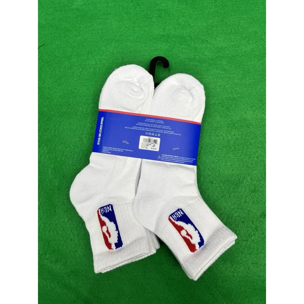 NBA Logo Basketball Men Quarter Socks 6 Pairs White  Shoe Size 6 - 12